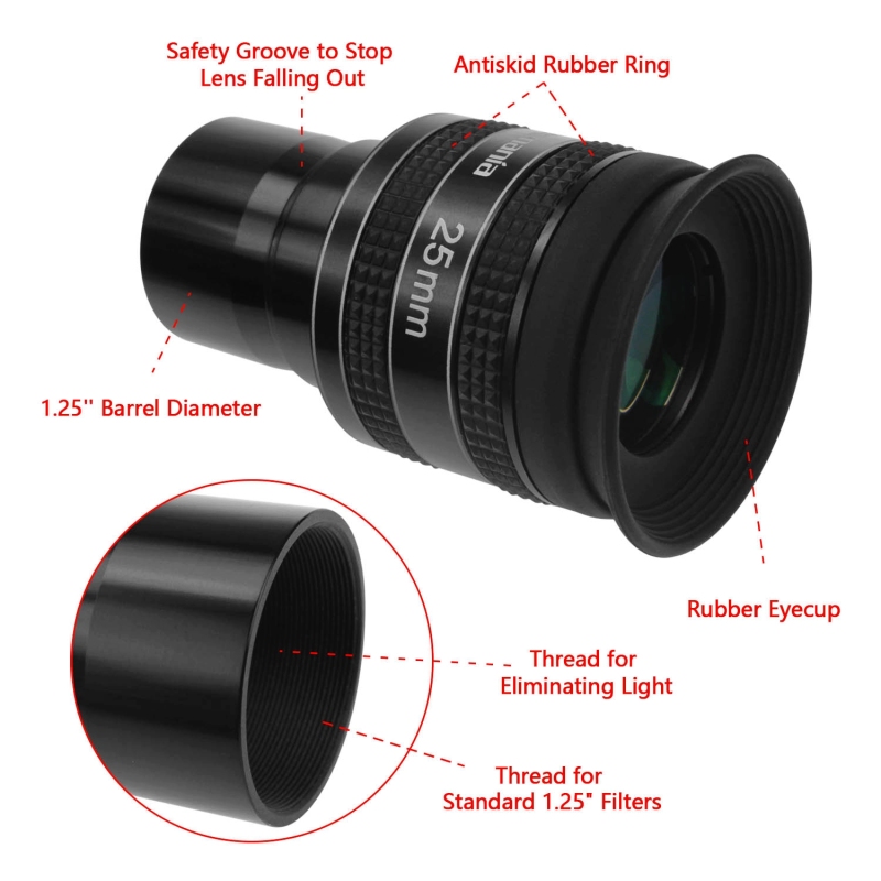 Astromania 1.25&quot; 25mm 58-Degree Planetary Eyepiece For Telescope