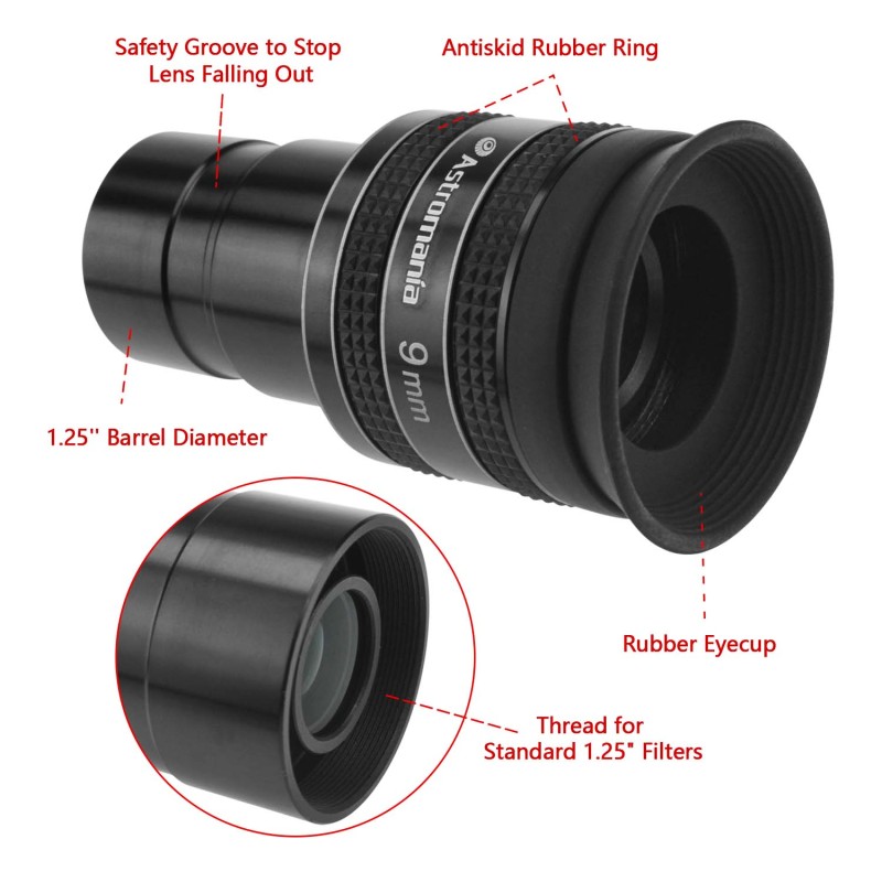 Astromania 1.25&quot; 9mm 58-Degree Planetary Eyepiece For Telescope