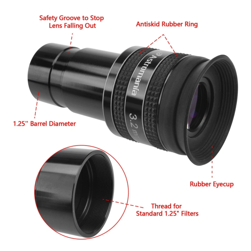 Astromania 1.25" 3.2mm 58-Degree Planetary Eyepiece For Telescope