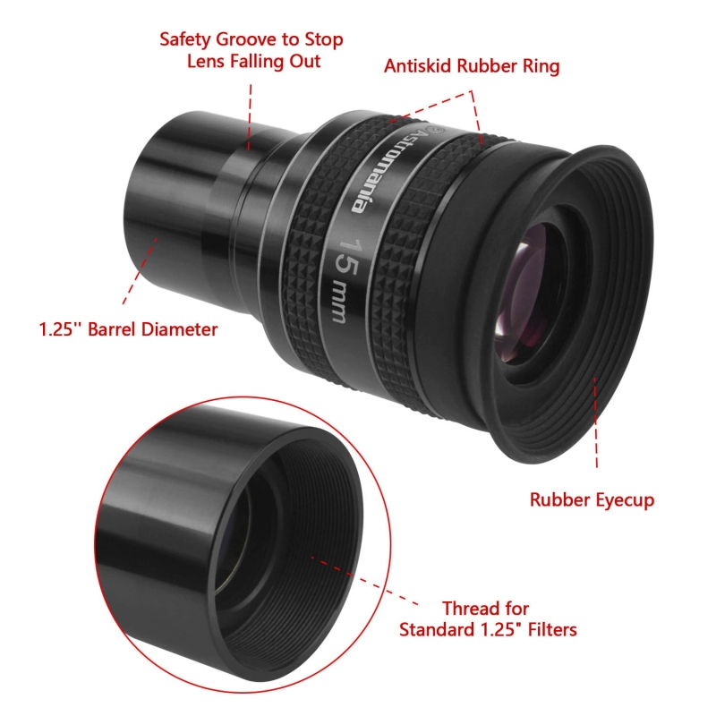 Astromania 1.25&quot; 15mm 58-Degree Planetary Eyepiece For Telescope