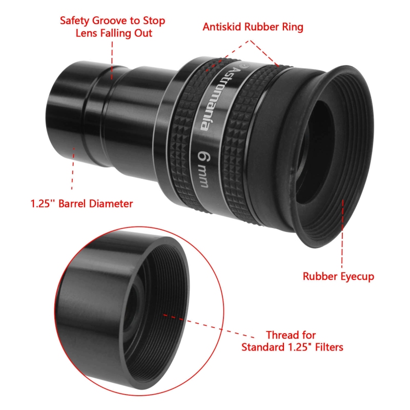 Astromania 1.25&quot; 6mm 58-Degree Planetary Eyepiece For Telescope