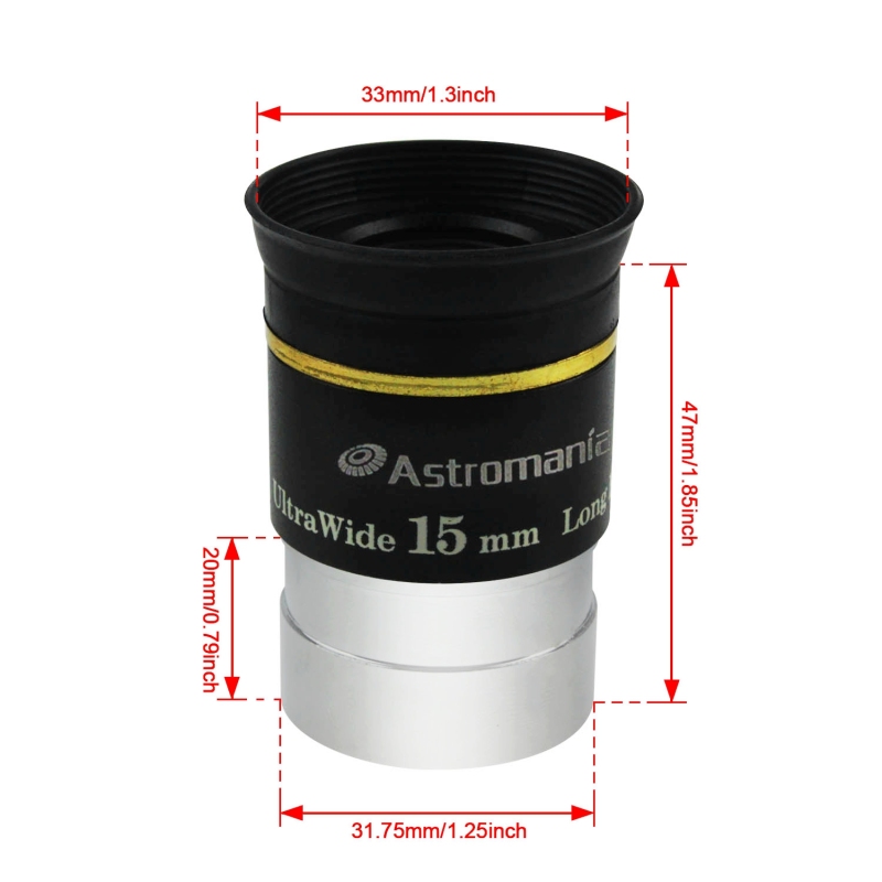 Astromania 1.25&quot; 15mm 66-degree Ultra Wide Angle Eyepiece for Telescope