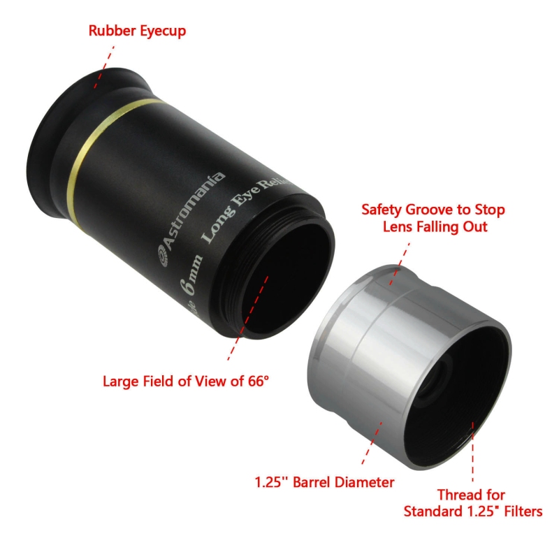 Astromania 1.25&quot; 6mm 66-degree Ultra Wide Angle Eyepiece for Telescope