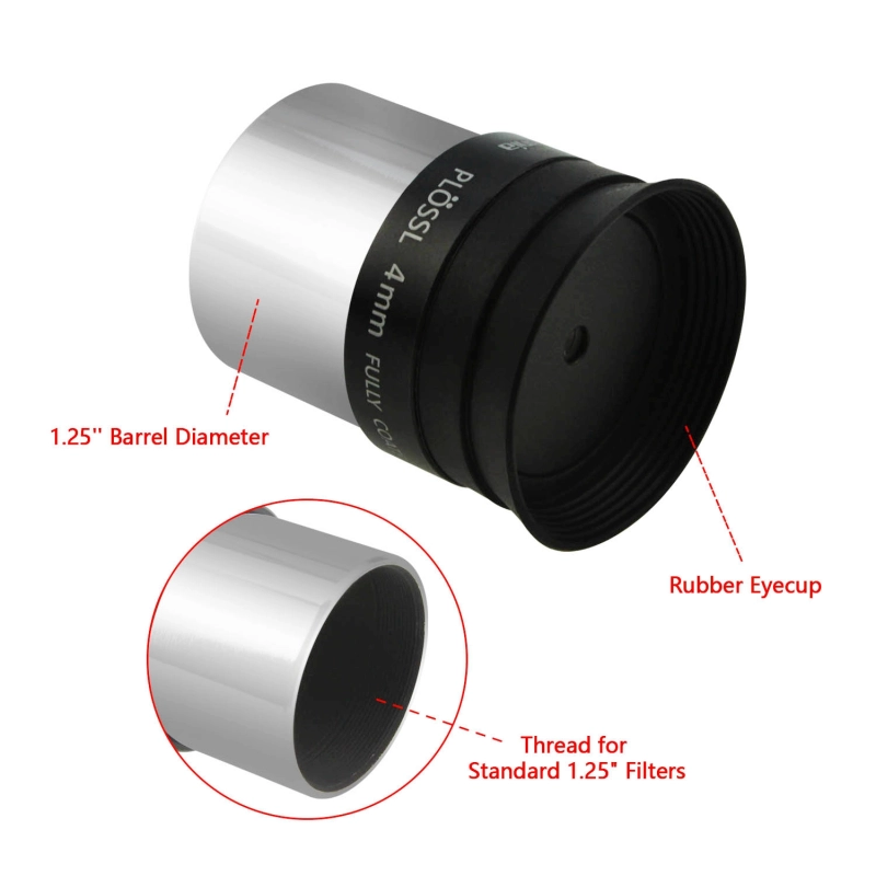 Astromania 1.25&quot; 4mm Plossl Telescope Eyepiece - 4-element Plossl Design - Threaded for Standard 1.25inch Astronomy Filters