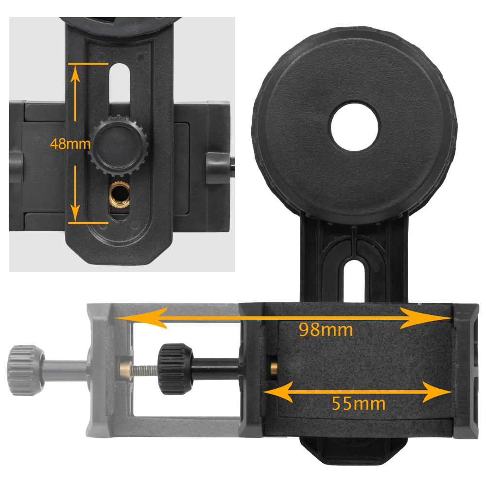 Astromania Adjustable Telescope Phone Scope Mount -Fit Almost All Brands of Smartphones (Max 98mm) - Compatible with Binoculars &Monocular & Spotting