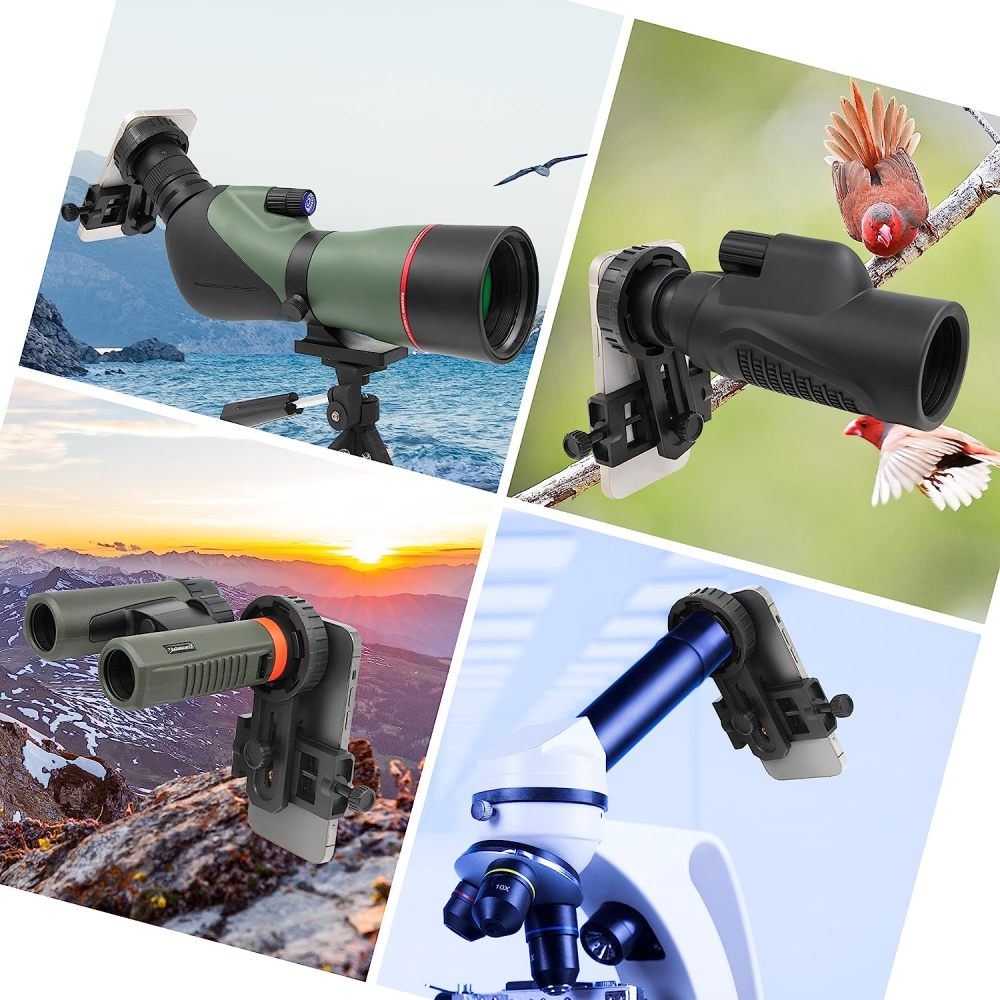 Astromania Adjustable Telescope Phone Scope Mount -Fit Almost All Brands of Smartphones (Max 98mm) - Compatible with Binoculars &Monocular & Spotting