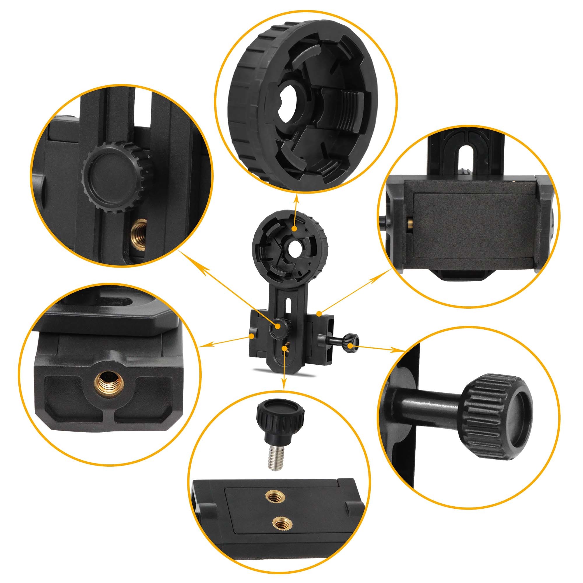 Astromania Adjustable Telescope Phone Scope Mount -Fit Almost All Brands of Smartphones (Max 98mm) - Compatible with Binoculars &Monocular & Spotting