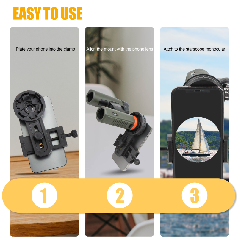 Astromania Adjustable Telescope Phone Scope Mount -Fit Almost All Brands of Smartphones (Max 98mm) - Compatible with Binoculars &amp;Monocular &amp; Spotting