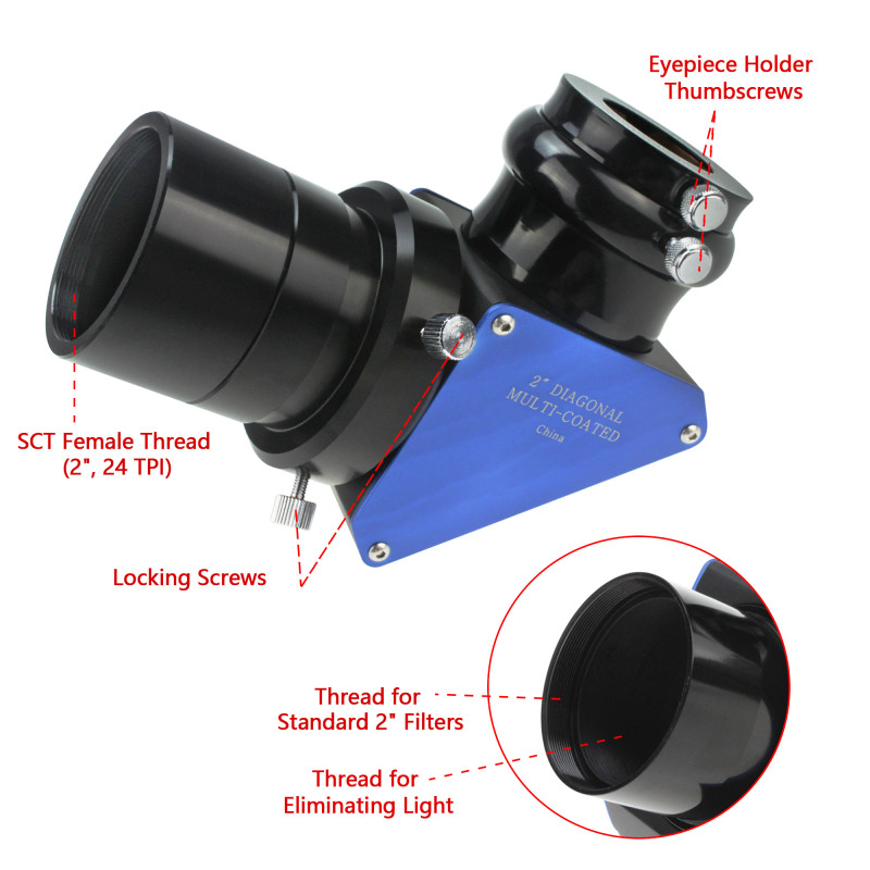 Astromania 2&quot; 90-degree 99% Enhanced Dielectric Diagonal Mirror - provide a much brighter image than with an ordinary star diagonal