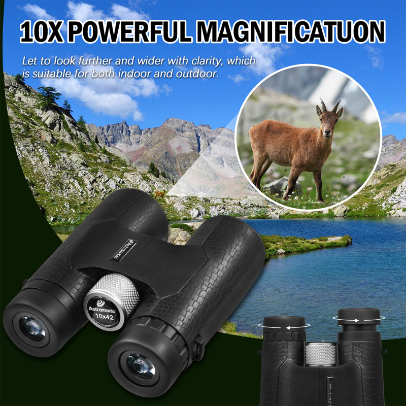 Astromania 10x42 Compact Binoculars -BK7 Prism -Gifts for Adults and Kids, for Concerts and Theater, Bird Watching, Camping and Sport Games