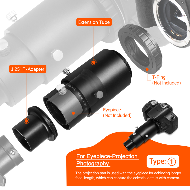 Astromania 1.25&quot; Extendable Camera Adapter - for Either Prime-focus Or Eyepiece-projection Astrophotography with Refractors or Reflector Telescopes