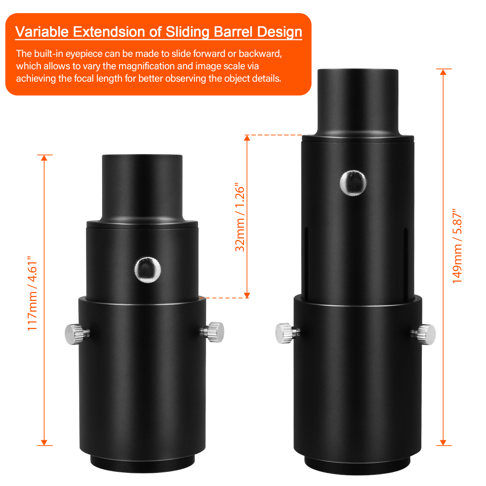 Astromania 1.25" Extendable Camera Adapter - for Either Prime-focus Or Eyepiece-projection Astrophotography with Refractors or Reflector Telescopes