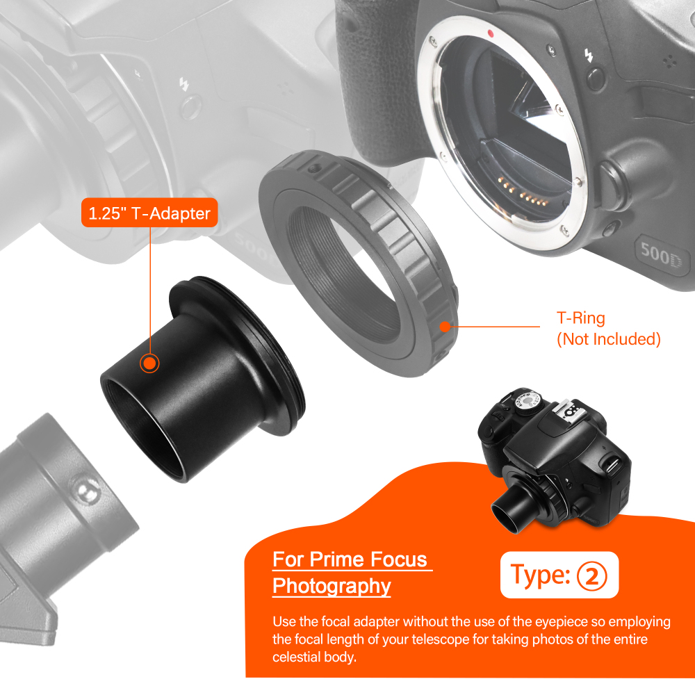 Astromania 1.25" Extendable Camera Adapter - for Either Prime-focus Or Eyepiece-projection Astrophotography with Refractors or Reflector Telescopes