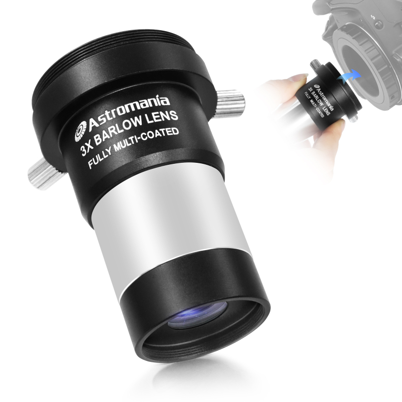 Astromania 1.25" 3x Short Focus Barlow Lens for Telescope Eyepiece - Superior sharpness and color correction