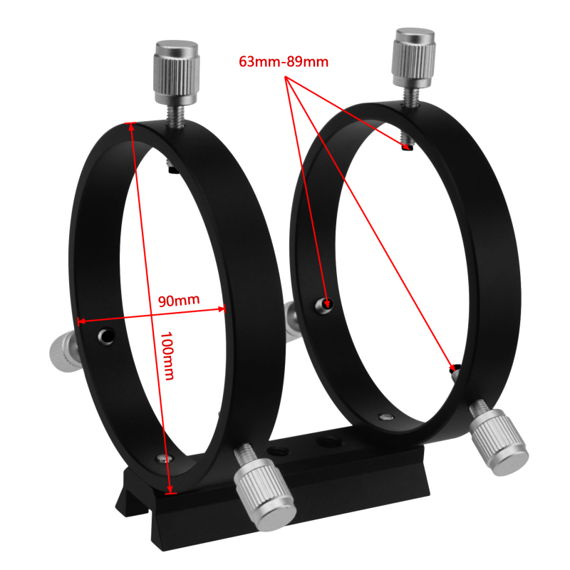 Astromania Adjustable Guiding Scope Ring Set with Plate - 90 mm inside diameter (pair) - for telescope tube diameter or finders 63 to 89mm