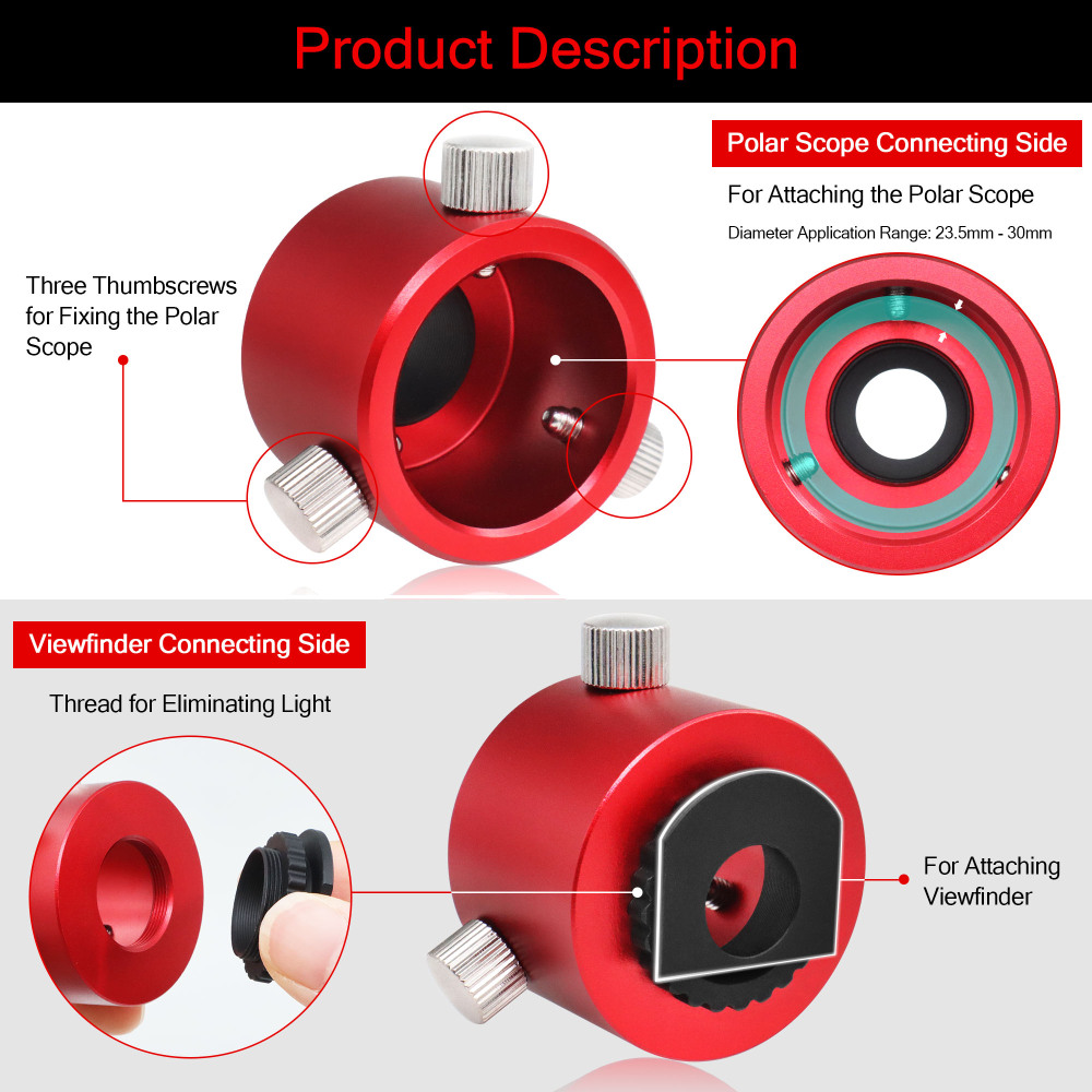 Astromania Polar Scope Adapter for Right Angle Viewfinder - Mount Angled Finder on Polar Finder of Most Common Mounts, Makes Polar Alignment at Breeze and More Comfortable