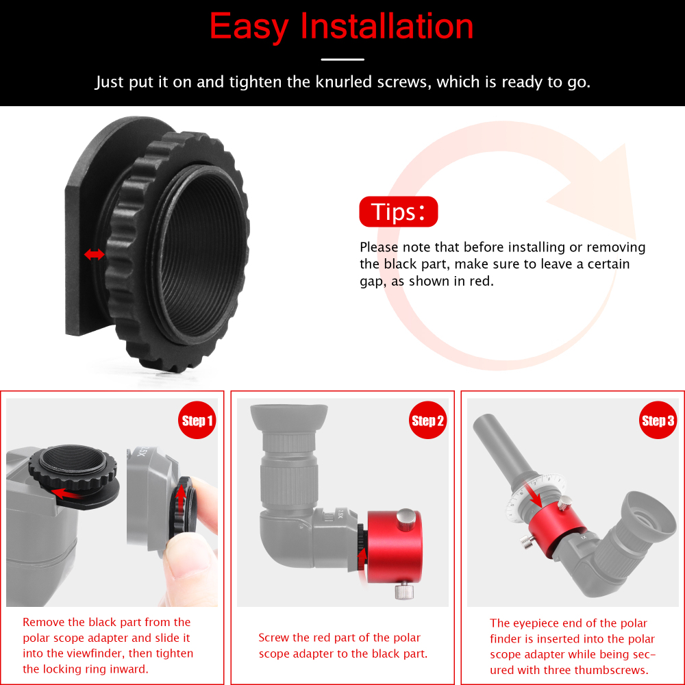 Astromania Polar Scope Adapter for Right Angle Viewfinder - Mount Angled Finder on Polar Finder of Most Common Mounts, Makes Polar Alignment at Breeze and More Comfortable