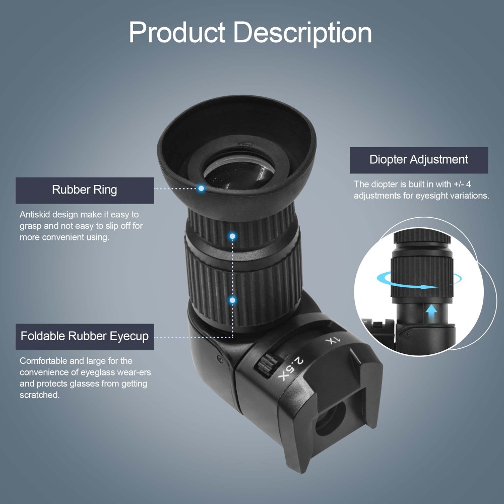 Astromania 1X/2.5X Magnification Right Angle Viewfinder with 6 Mounting Adapters for DSLR Camera Such as Canon, Nikon, Pentax, Minolta, Dynax,S amsung
