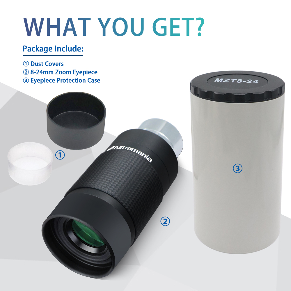 Astromania 1.25" 8-24mm Zoom Eyepiece for Telescope with T-Thread