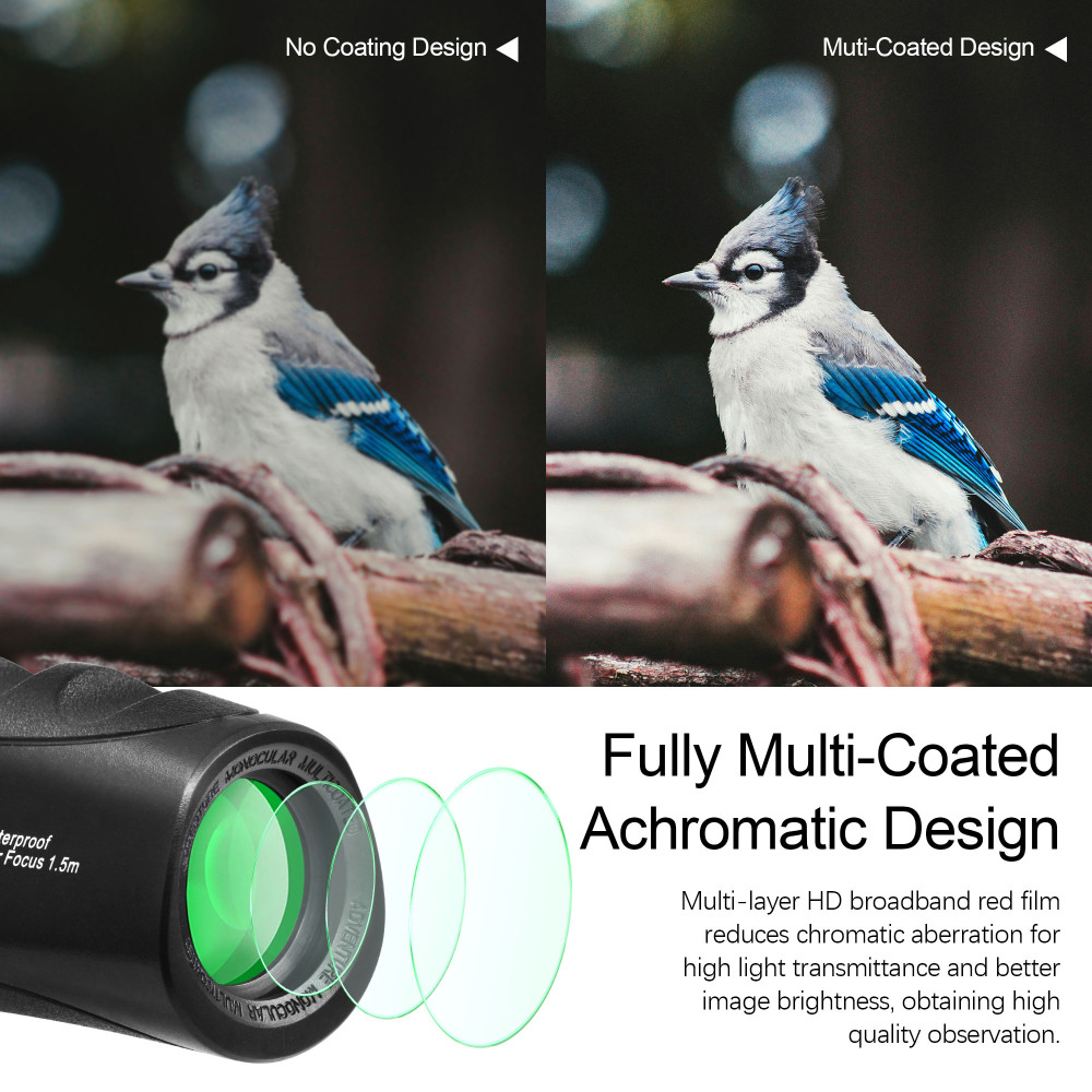 Astromania Waterproof Compact 8x25 Monocular for Adults and Kids, Bird Watching, Hunting and Sport Games, Theater and Concerts