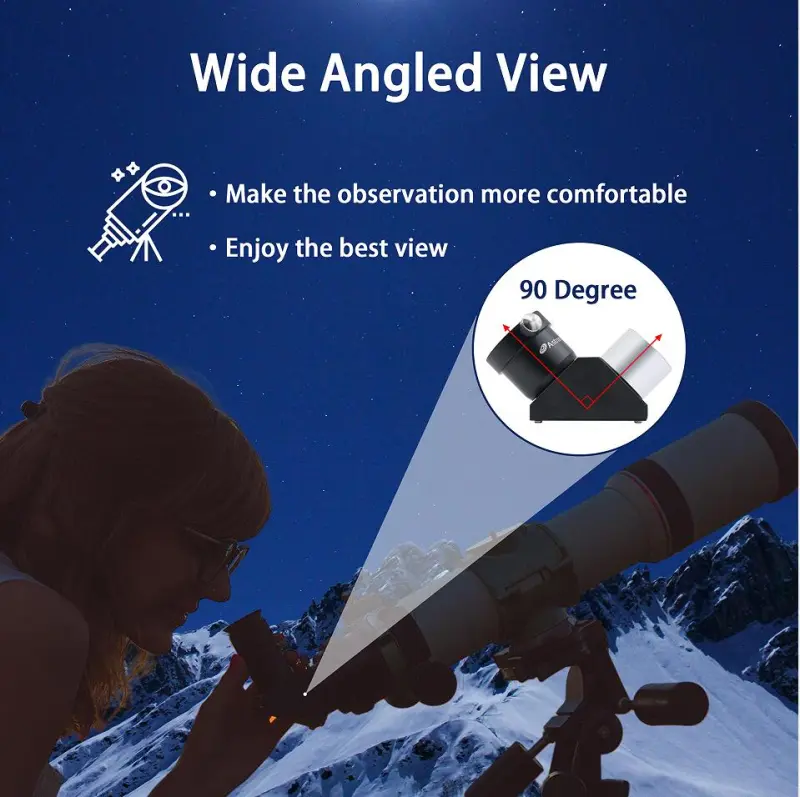 Astromania 1.25" 90-degree Erecting Prism optical Prism inside rather than a mirror which makes your image clear and sharp