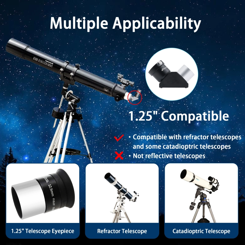 Astromania 1.25" 90-degree Erecting Prism optical Prism inside rather than a mirror which makes your image clear and sharp