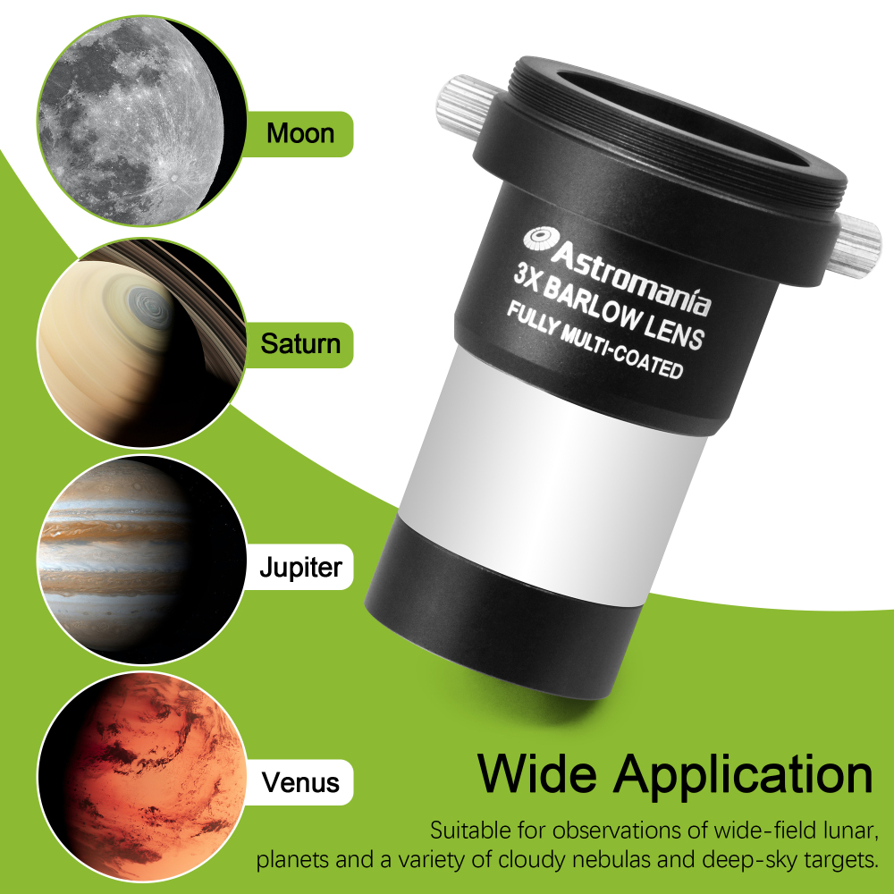Astromania 1.25" 3x Short Focus Barlow Lens for Telescope Eyepiece - Superior sharpness and color correction