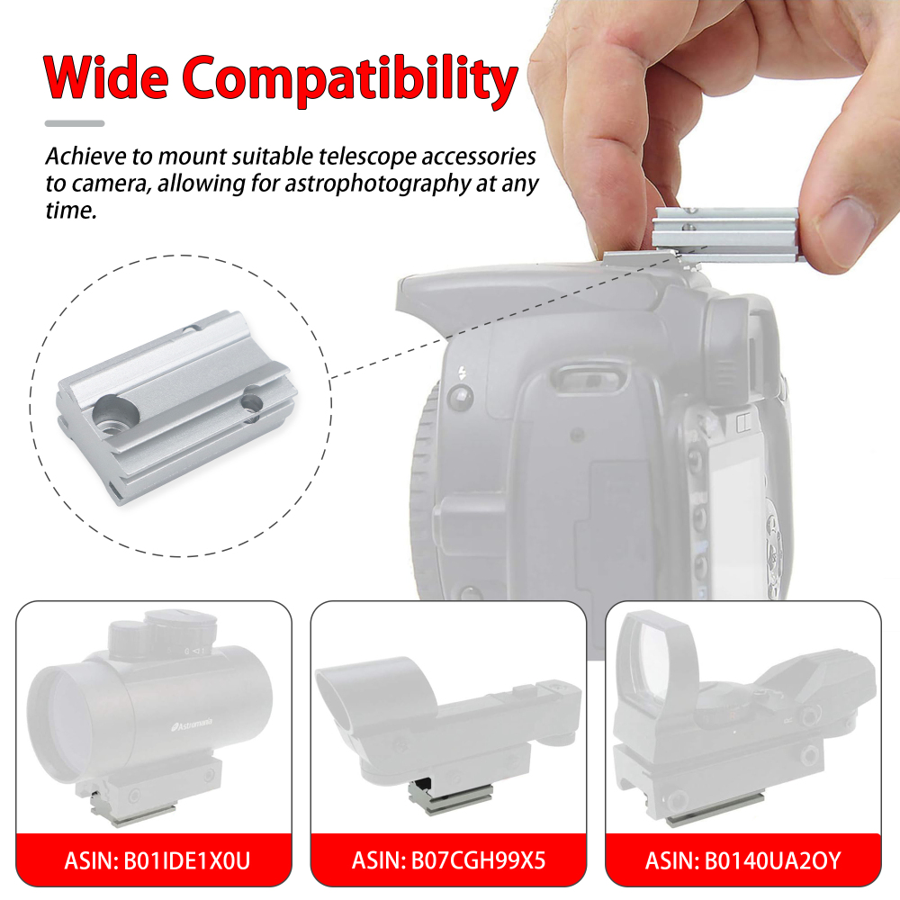 Astromania Silver Plate for The Flash Shoe of DSLR Cameras - Mount The 1X40RD Reflex Red Green Dot Sight to DSLR Cameras