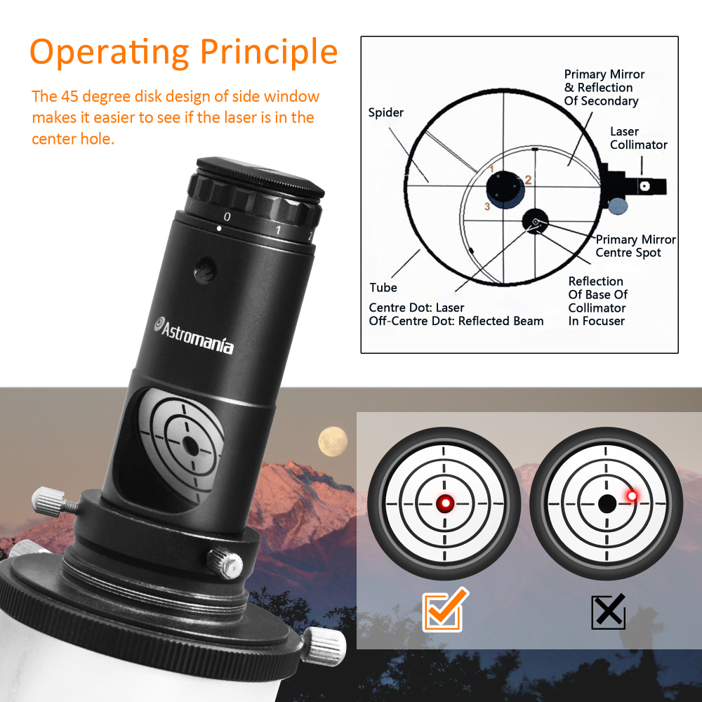 Astromania Alignment 1.25" Next Generation Laser Collimator for Newtonian Telescopes - With this laser you can collimate in just a few minutes!