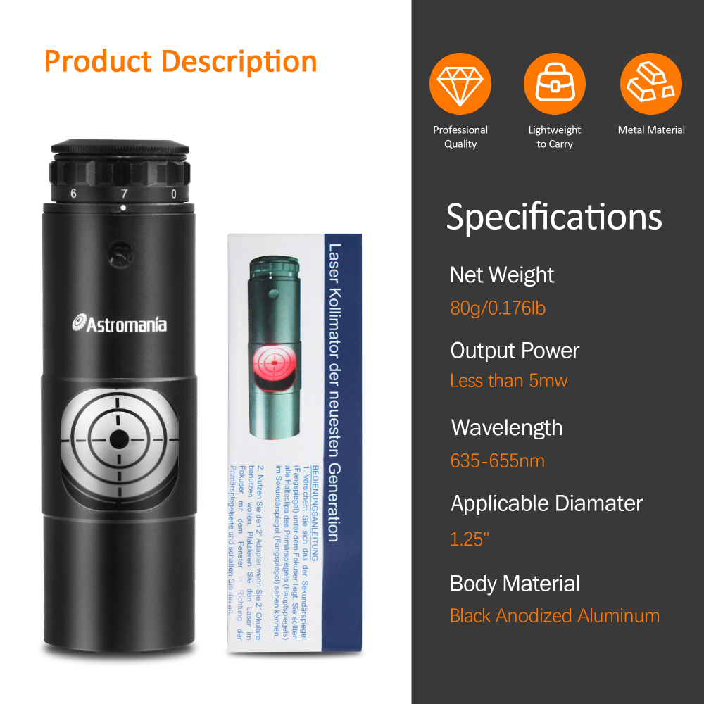 Astromania Alignment 1.25" Next Generation Laser Collimator for Newtonian Telescopes - With this laser you can collimate in just a few minutes!