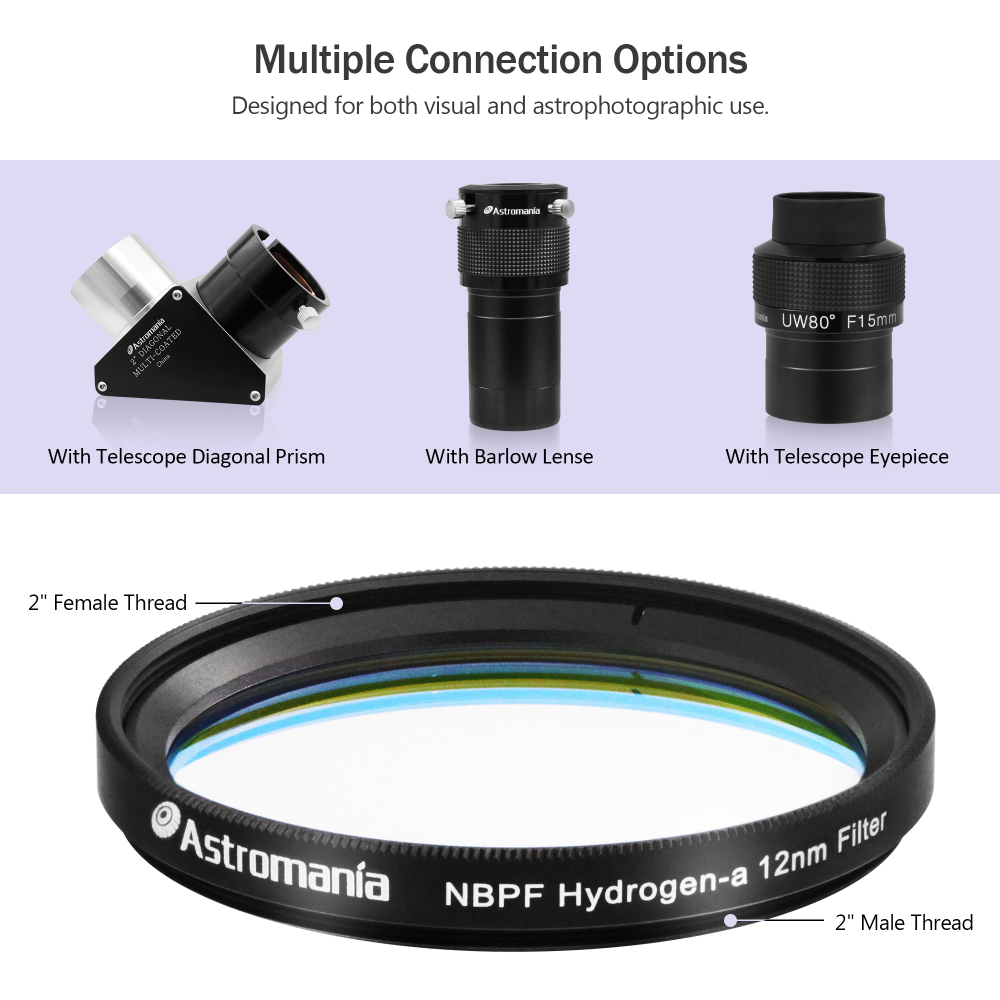 Astromania 2" Narrowband NBPF H ydrogen-a 12nm Filter - Enhances the Contrast Between Object and Sky