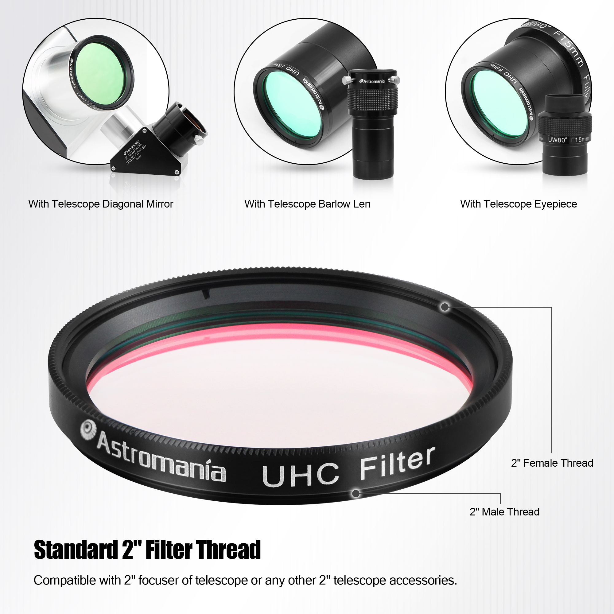 Astromania 2" UHC (Ultra High Contrast) Filter - superb views of the Orion, Lagoon, Swan and other extended nebulae