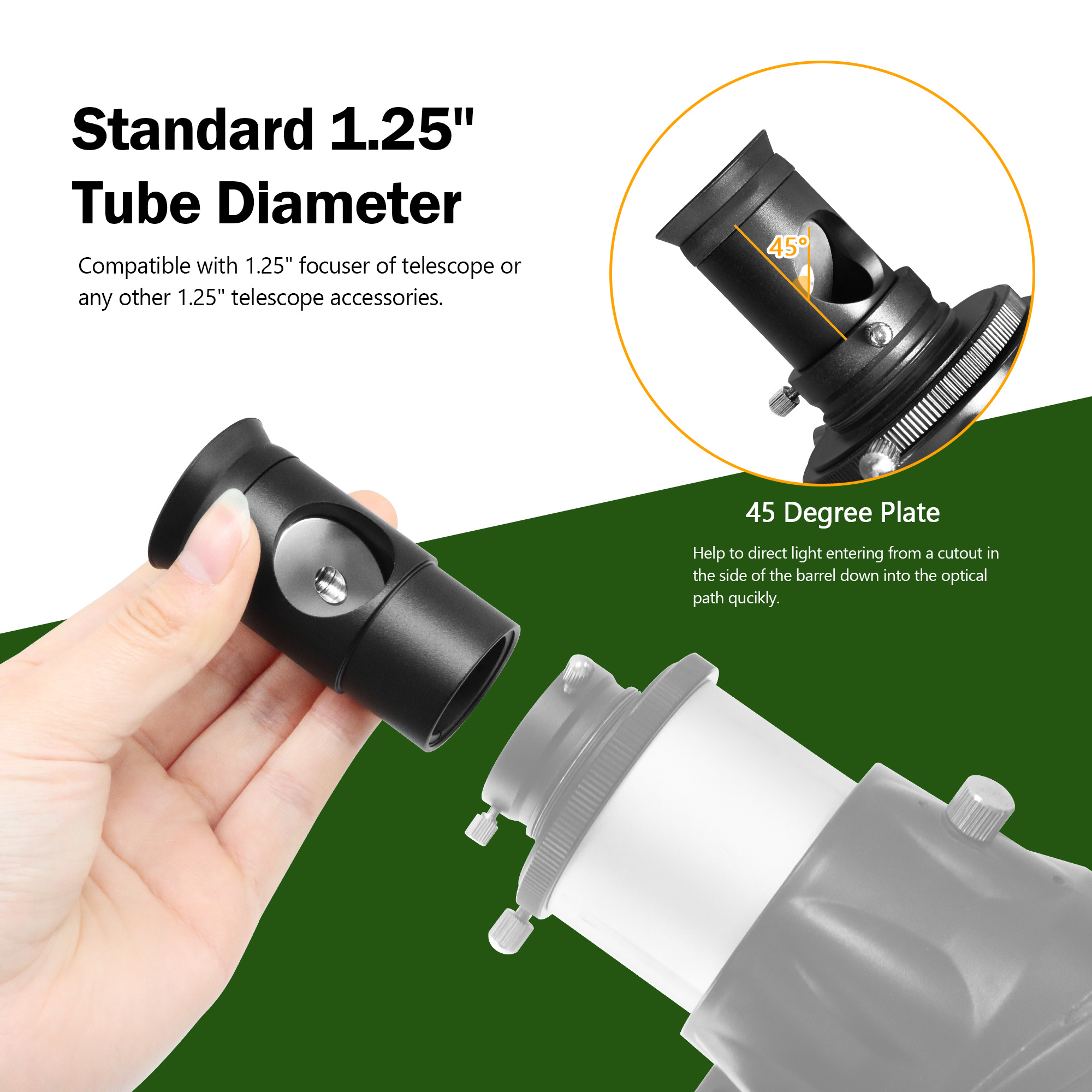 Astromania 1.25Inch Metal Collimating Cheshire Eyepiece without Laser for Newtonian Reflector Telescope - Short Version