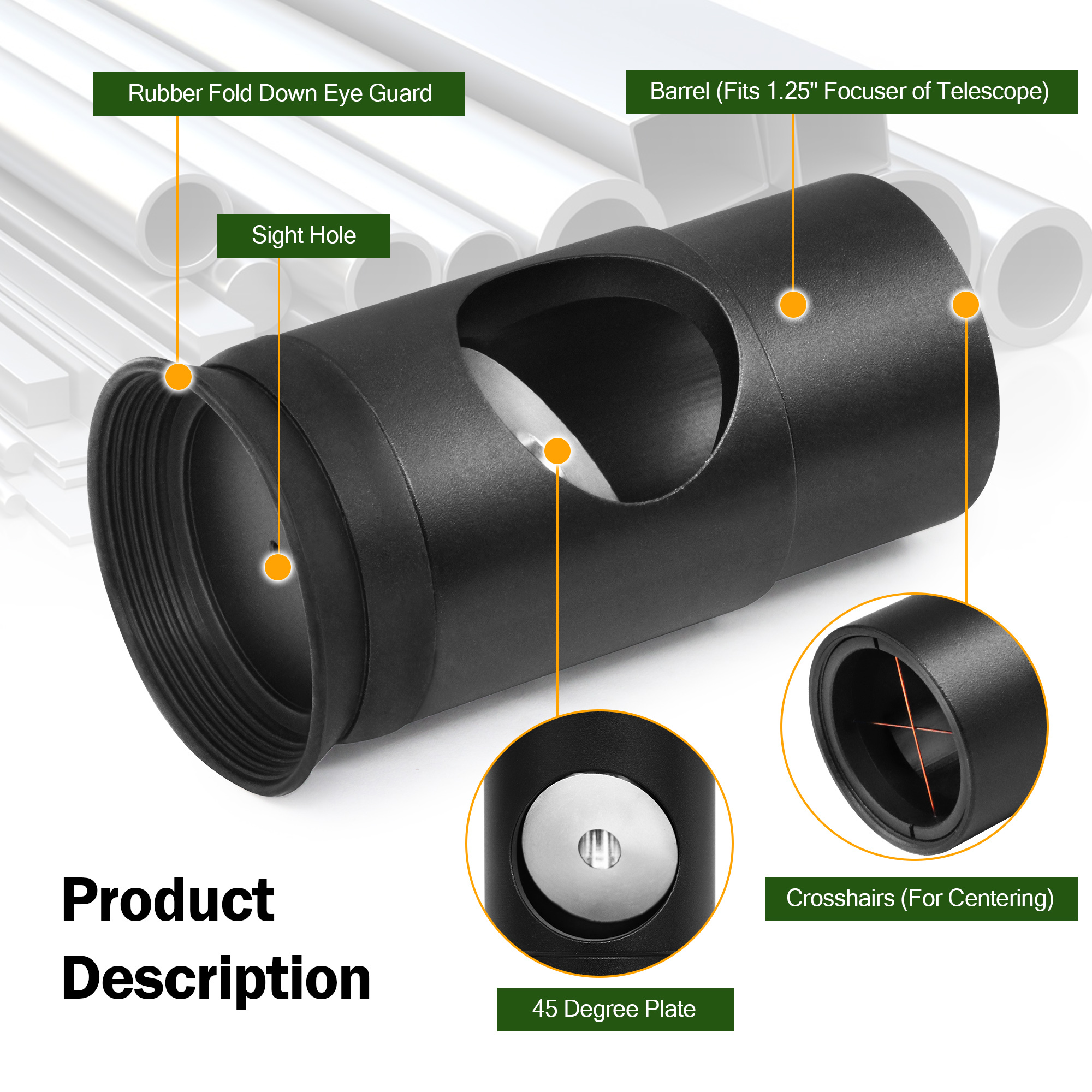 Astromania 1.25Inch Metal Collimating Cheshire Eyepiece without Laser for Newtonian Reflector Telescope - Short Version