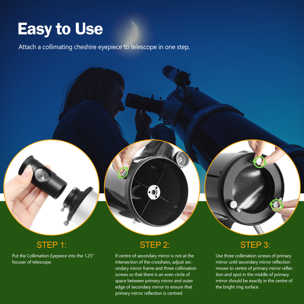 Astromania 1.25Inch Metal Collimating Cheshire Eyepiece without Laser for Newtonian Reflector Telescope - Short Version