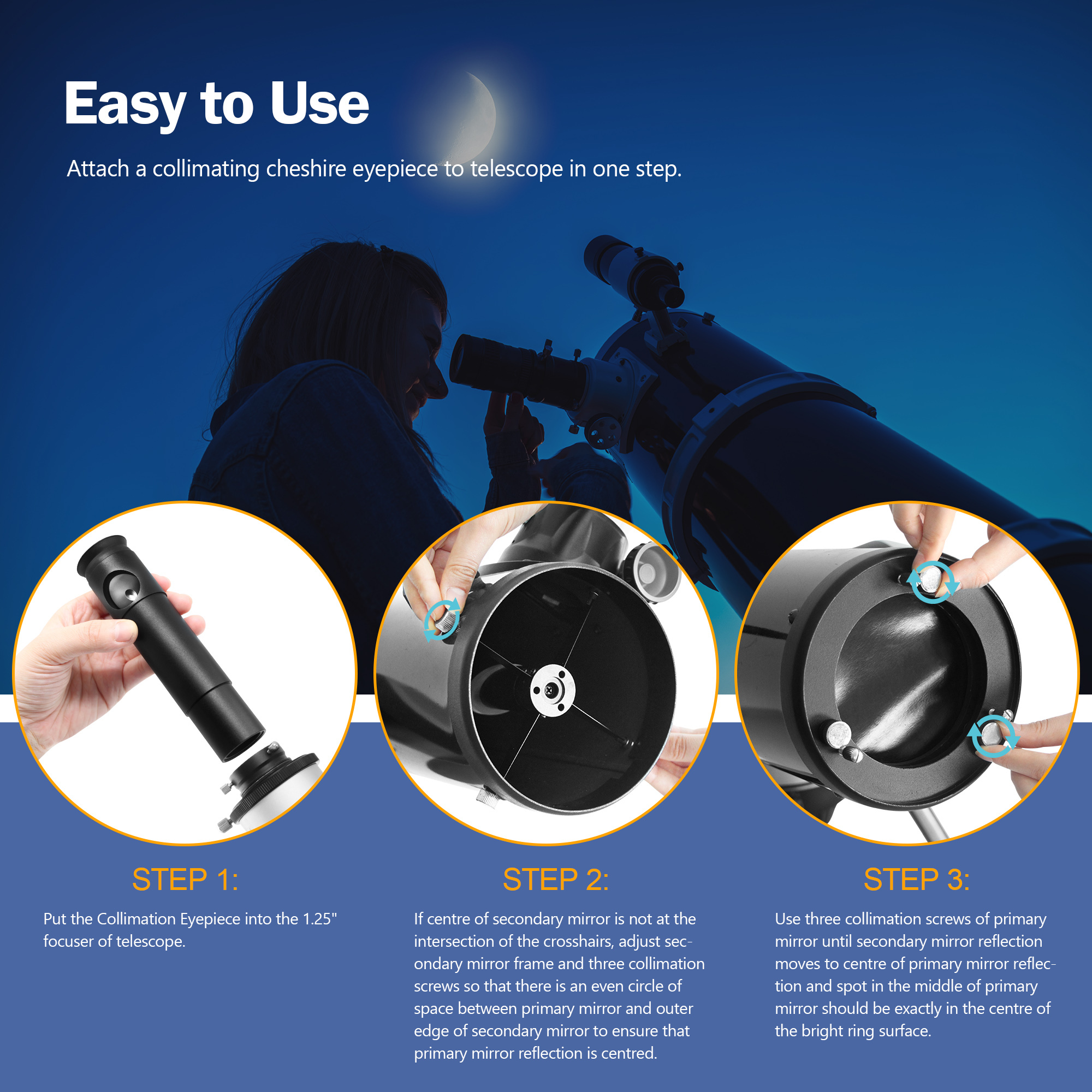 Astromania 1.25Inch Metal Collimating Cheshire Eyepiece without Laser for Newtonian Reflector Telescope - Long Version