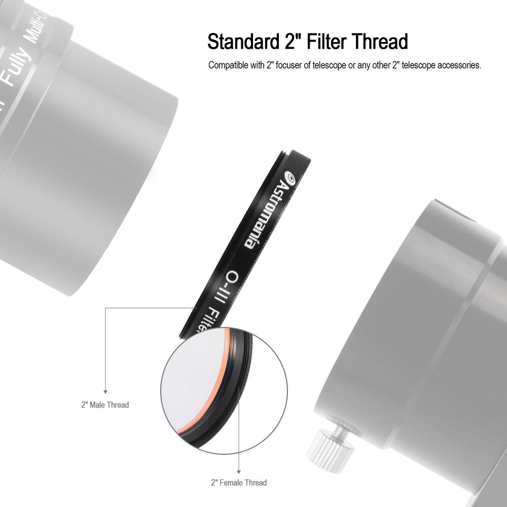 Astromania 2" O-III Filter - produces near-photographic views of the Veil, Ring, Dumbbell and Orion nebula, among many other objects