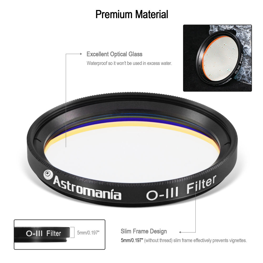 Astromania 2" O-III Filter - produces near-photographic views of the Veil, Ring, Dumbbell and Orion nebula, among many other objects