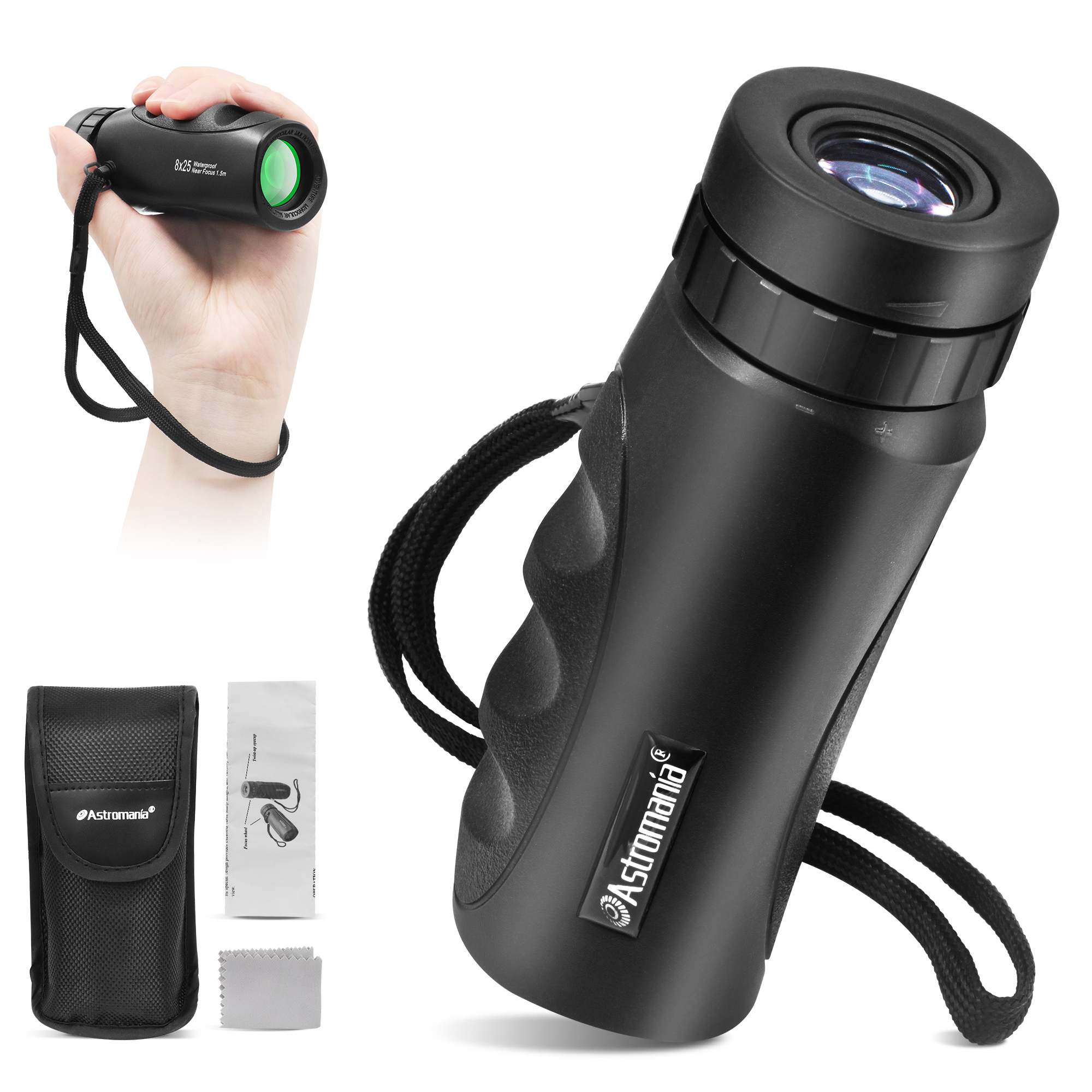 Astromania Waterproof Compact 8x25 Monocular for Adults and Kids, Bird Watching, Hunting and Sport Games, Theater and Concerts