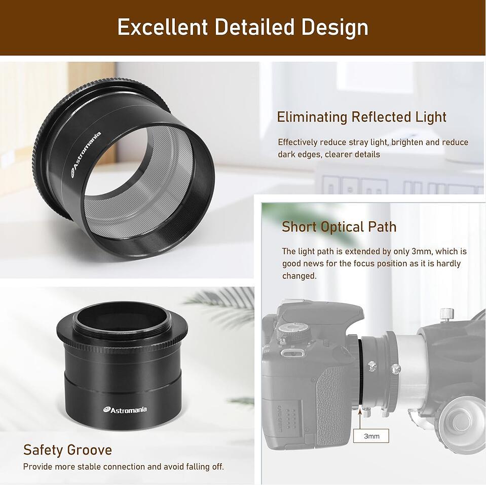 Astromania 2" T-2 Focal camera adapter Ⅱ for SLR cameras - simply attach your camera to the telescope