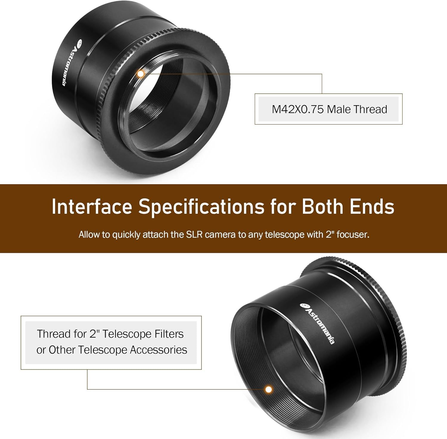 Astromania 2" T-2 Focal camera adapter Ⅱ for SLR cameras - simply attach your camera to the telescope