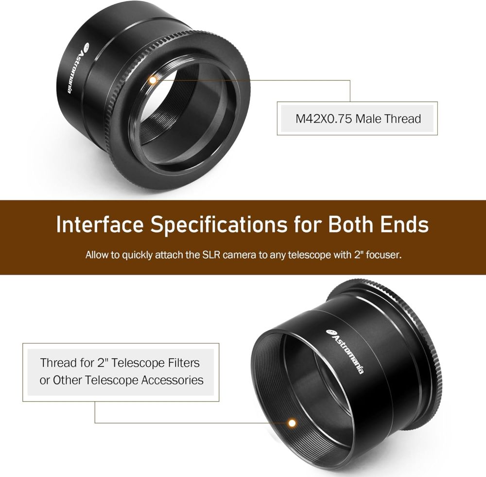 Astromania 2" T-2 Focal camera adapter Ⅱ for SLR cameras - simply attach your camera to the telescope