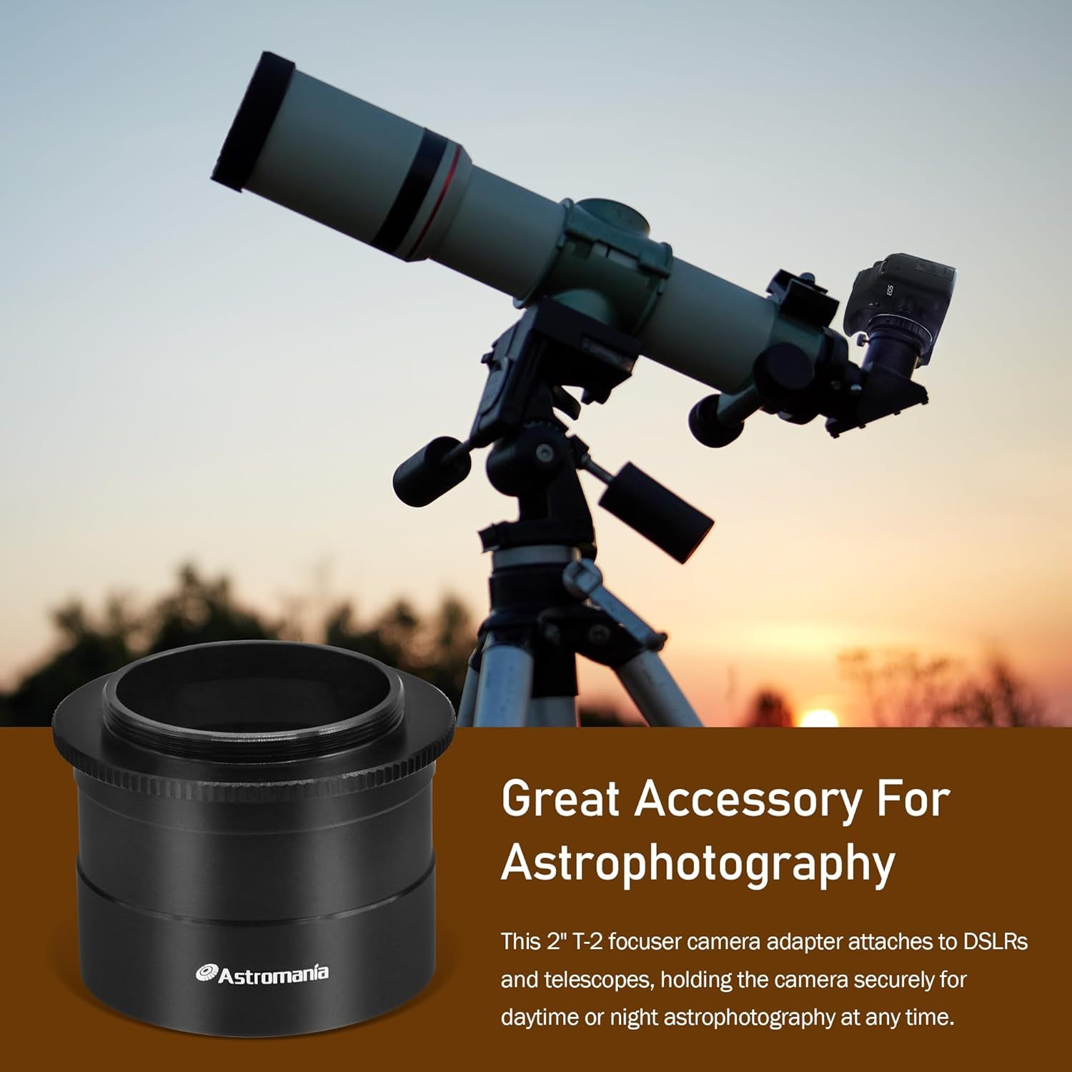 Astromania 2" T-2 Focal camera adapter Ⅱ for SLR cameras - simply attach your camera to the telescope