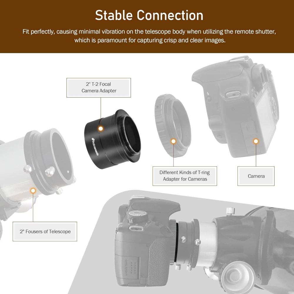 Astromania 2" T-2 Focal camera adapter Ⅱ for SLR cameras - simply attach your camera to the telescope