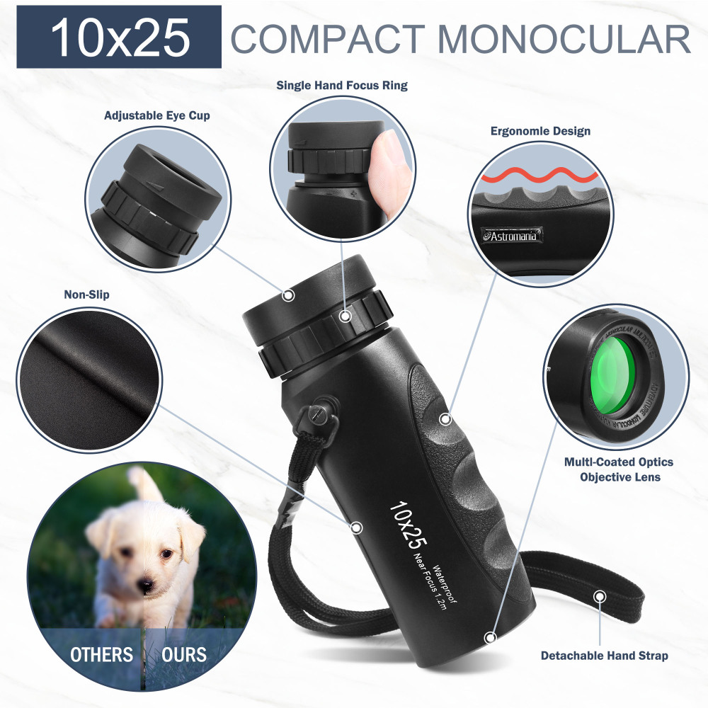 Astromania 10x25 Waterproof Compact Monocular for Adults and Kids, Bird Watching, Theater and Concerts, Hunting and Sport Games