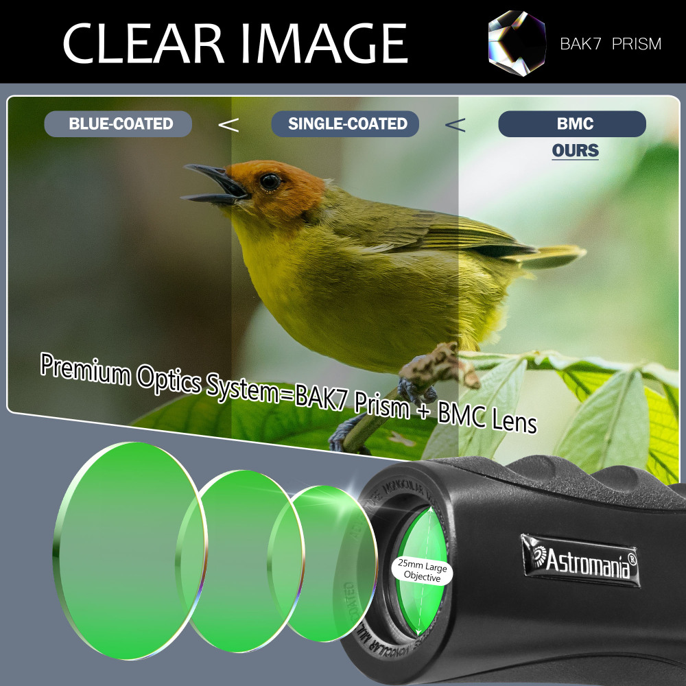 Astromania 10x25 Waterproof Compact Monocular for Adults and Kids, Bird Watching, Theater and Concerts, Hunting and Sport Games