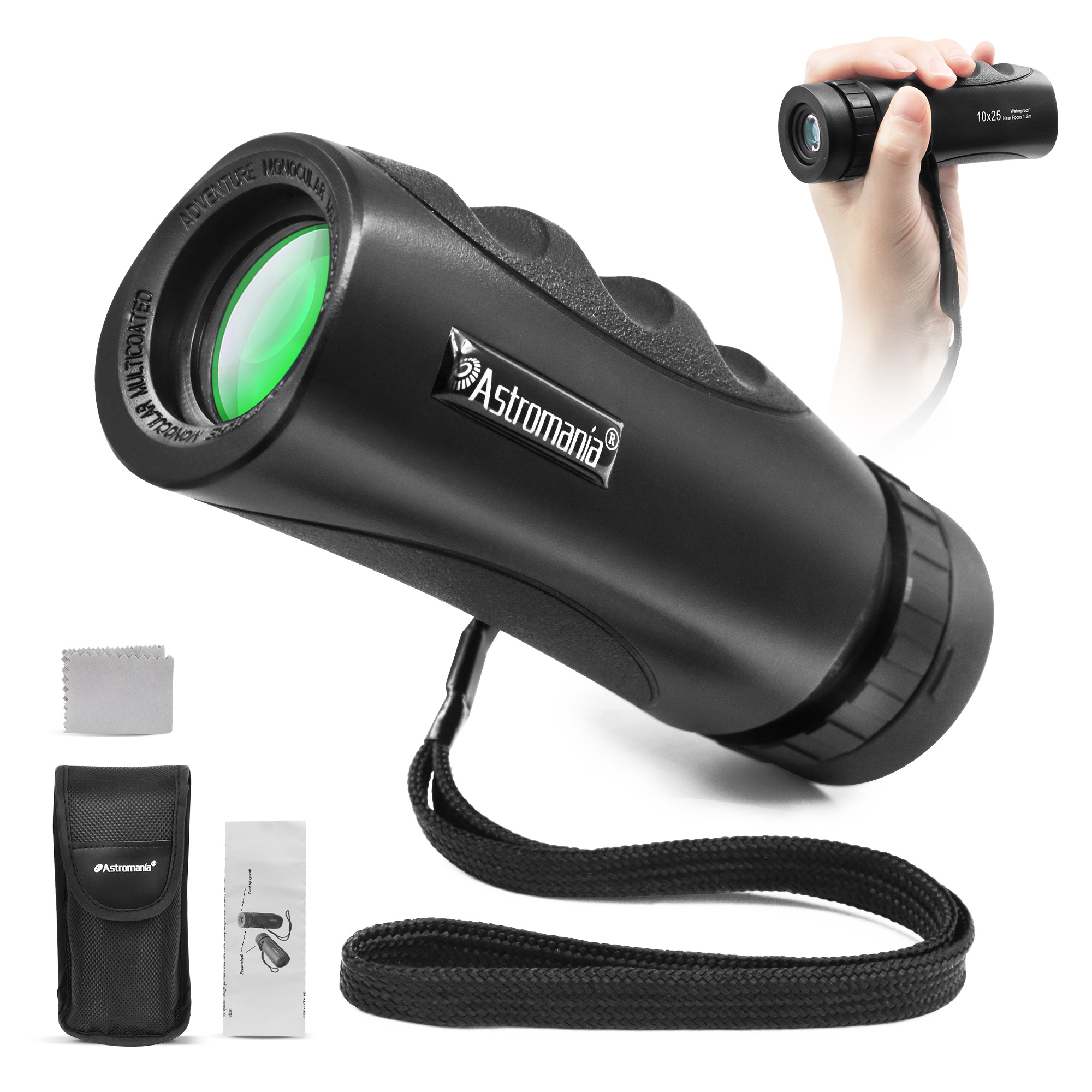 Astromania 10x25 Waterproof Compact Monocular for Adults and Kids, Bird Watching, Theater and Concerts, Hunting and Sport Games