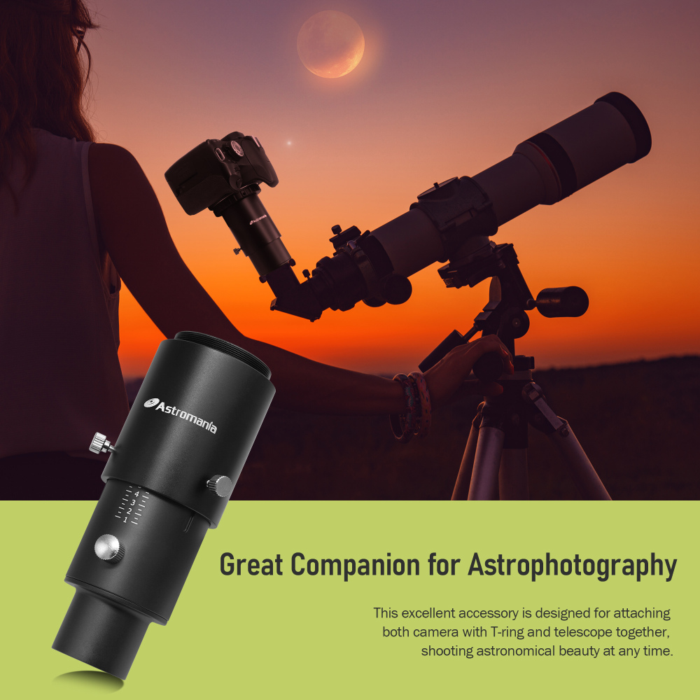 Astromania Variable Projection Adapter 1.25" Extension Tube Kit for Prime Focus and Eyepiece Projection Astrophotography with Refractors or Reflector Telescopes