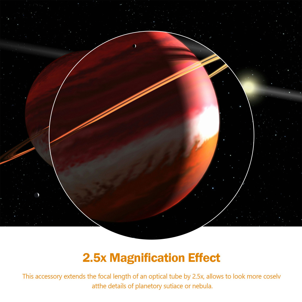 Astromania 2" Upgraded 4-Elements 2.5X Barlow Lens Fully Multi-Coated Optics - Allows The Use of Both 2" and 1.25" Eyepieces