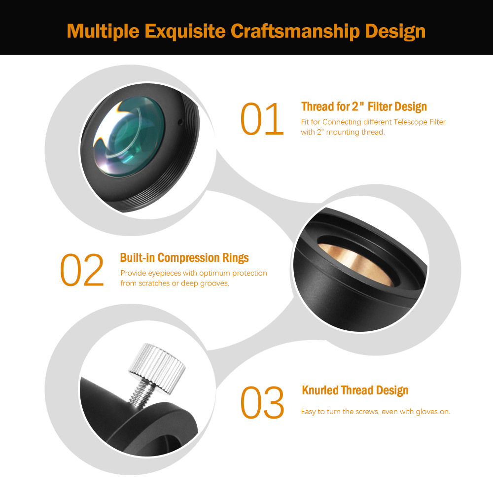 Astromania 2" Upgraded 4-Elements 2.5X Barlow Lens Fully Multi-Coated Optics - Allows The Use of Both 2" and 1.25" Eyepieces